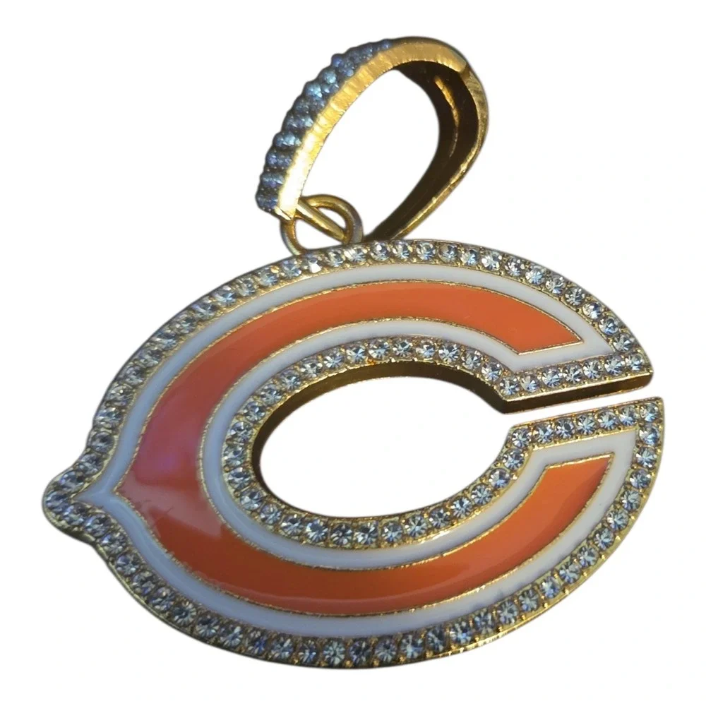Chicago Bears NFL Logo Pendant Two Tone Silver Gold Fan Jewelry Accessory